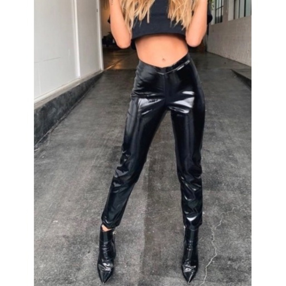 I.AM.GIA Tex Pants Black Faux Leather Glossy Tapered Pants High Rise Size S